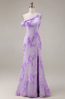 Load image into Gallery viewer, Yellow One Shoulder Long Floral Mermaid Prom Dress with Slit
