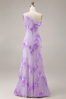 Load image into Gallery viewer, Yellow One Shoulder Long Floral Mermaid Prom Dress with Slit
