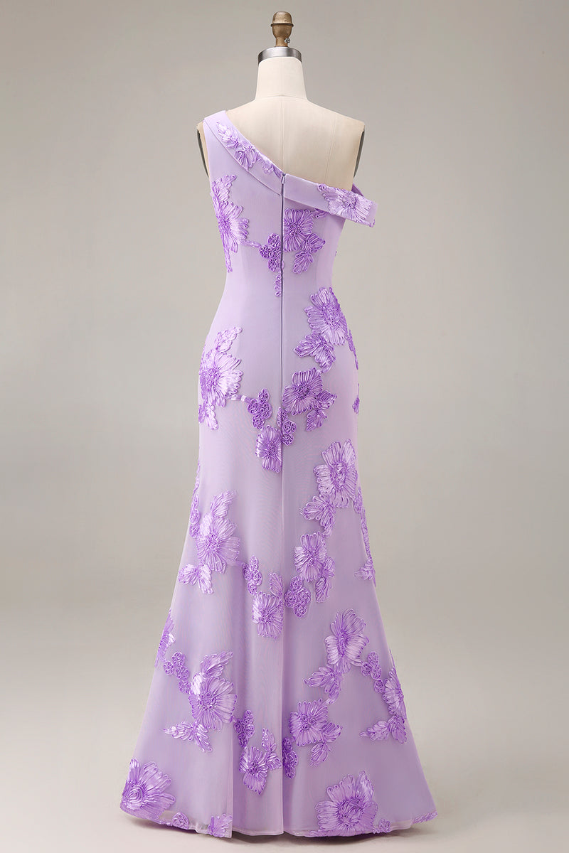 Load image into Gallery viewer, Yellow One Shoulder Long Floral Mermaid Prom Dress with Slit