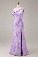 Load image into Gallery viewer, Yellow One Shoulder Long Floral Mermaid Prom Dress with Slit