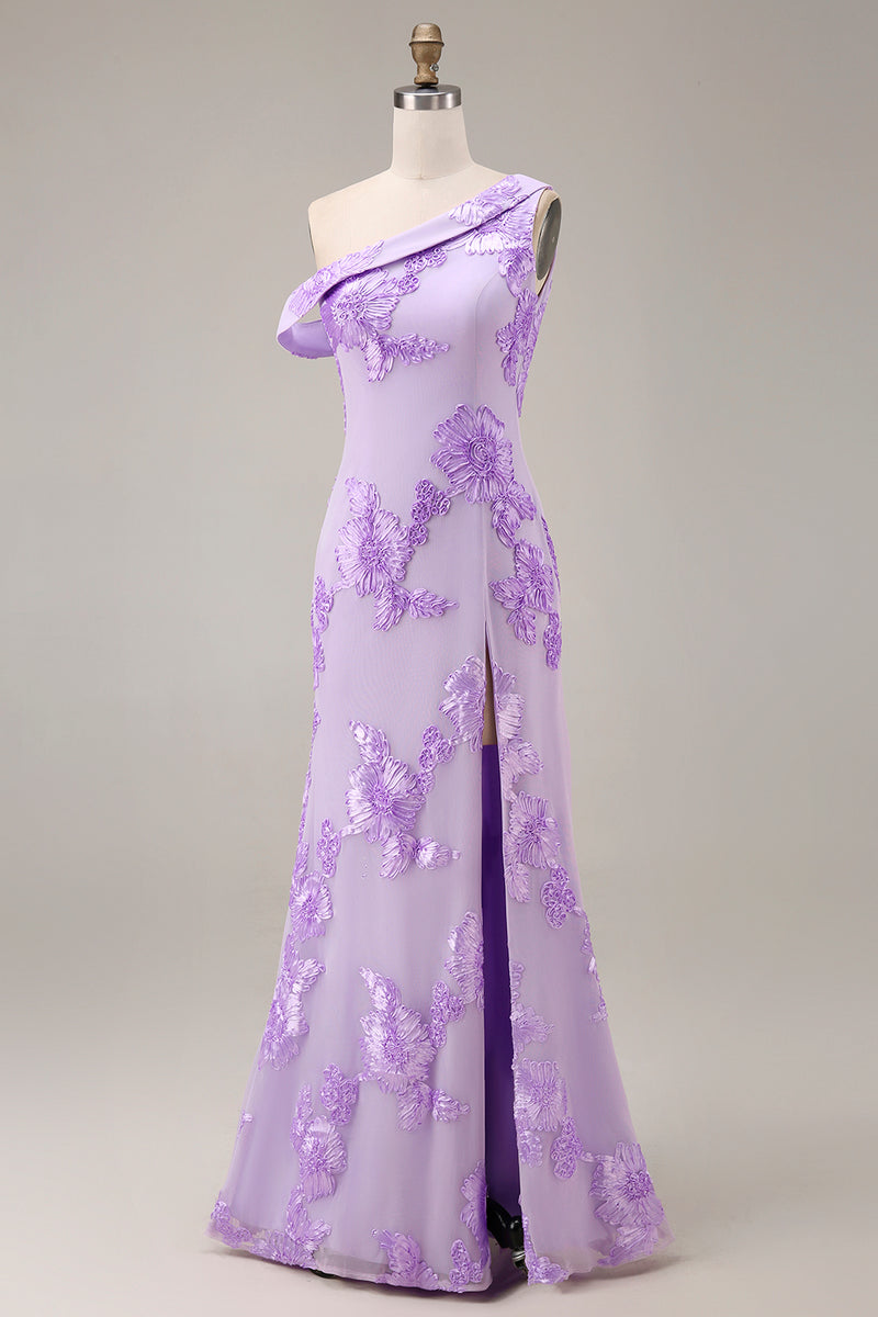 Load image into Gallery viewer, Yellow One Shoulder Long Floral Mermaid Prom Dress with Slit
