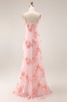 Load image into Gallery viewer, Yellow Spaghetti Straps Long Floral Mermaid Ruffled Prom Dress with Slit