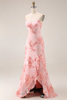 Load image into Gallery viewer, Yellow Spaghetti Straps Long Floral Mermaid Ruffled Prom Dress with Slit