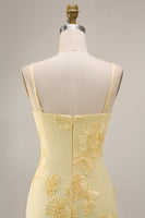 Load image into Gallery viewer, Yellow Spaghetti Straps Long Floral Mermaid Ruffled Prom Dress with Slit