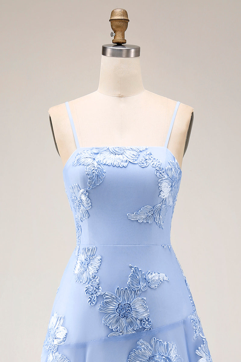 Load image into Gallery viewer, Yellow Tiered Ruffled Floral Spaghetti Straps Long A Line Prom Dress