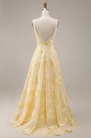 Load image into Gallery viewer, Yellow Floral A Line Beaded Square Neck Long Evening Dress