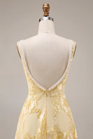 Load image into Gallery viewer, Yellow Floral A Line Beaded Square Neck Long Evening Dress