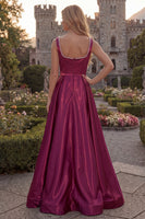 Load image into Gallery viewer, Burgundy Simple A Line Square Neck Long Evening Dress with Pearls