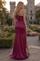 Load image into Gallery viewer, Sheath Long Burgundy One Shoulder Ruched Evening Dress with Slit