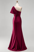 Load image into Gallery viewer, Sheath Long Burgundy One Shoulder Ruched Evening Dress with Slit