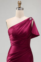 Load image into Gallery viewer, Sheath Long Burgundy One Shoulder Ruched Evening Dress with Slit