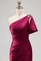 Load image into Gallery viewer, Sheath Long Burgundy One Shoulder Ruched Evening Dress with Slit