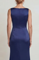 Load image into Gallery viewer, Boat Neck Mermaid Satin Navy Floral Long Mother of the Bride Dress