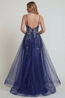 Load image into Gallery viewer, Navy Floral Mermaid Satin Long Formal Dress with Cape