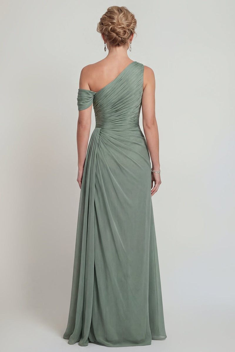 Load image into Gallery viewer, Dusty Sage A Line Long One Shoulder Evening Dress with Slit
