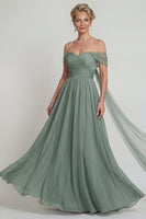 Load image into Gallery viewer, Dusty Sage Long Off the Shoulder A Line Evening Dress