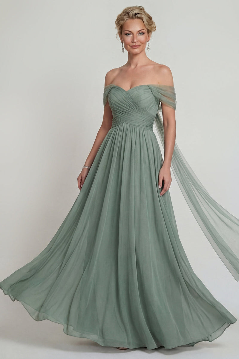 Load image into Gallery viewer, Dusty Sage Long Off the Shoulder A Line Evening Dress