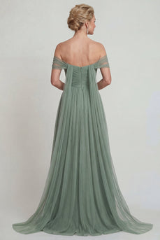 Dusty Sage Long Off the Shoulder A Line Evening Dress
