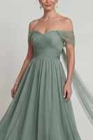 Load image into Gallery viewer, Dusty Sage Long Off the Shoulder A Line Evening Dress