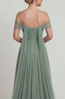 Load image into Gallery viewer, Dusty Sage Long Off the Shoulder A Line Evening Dress