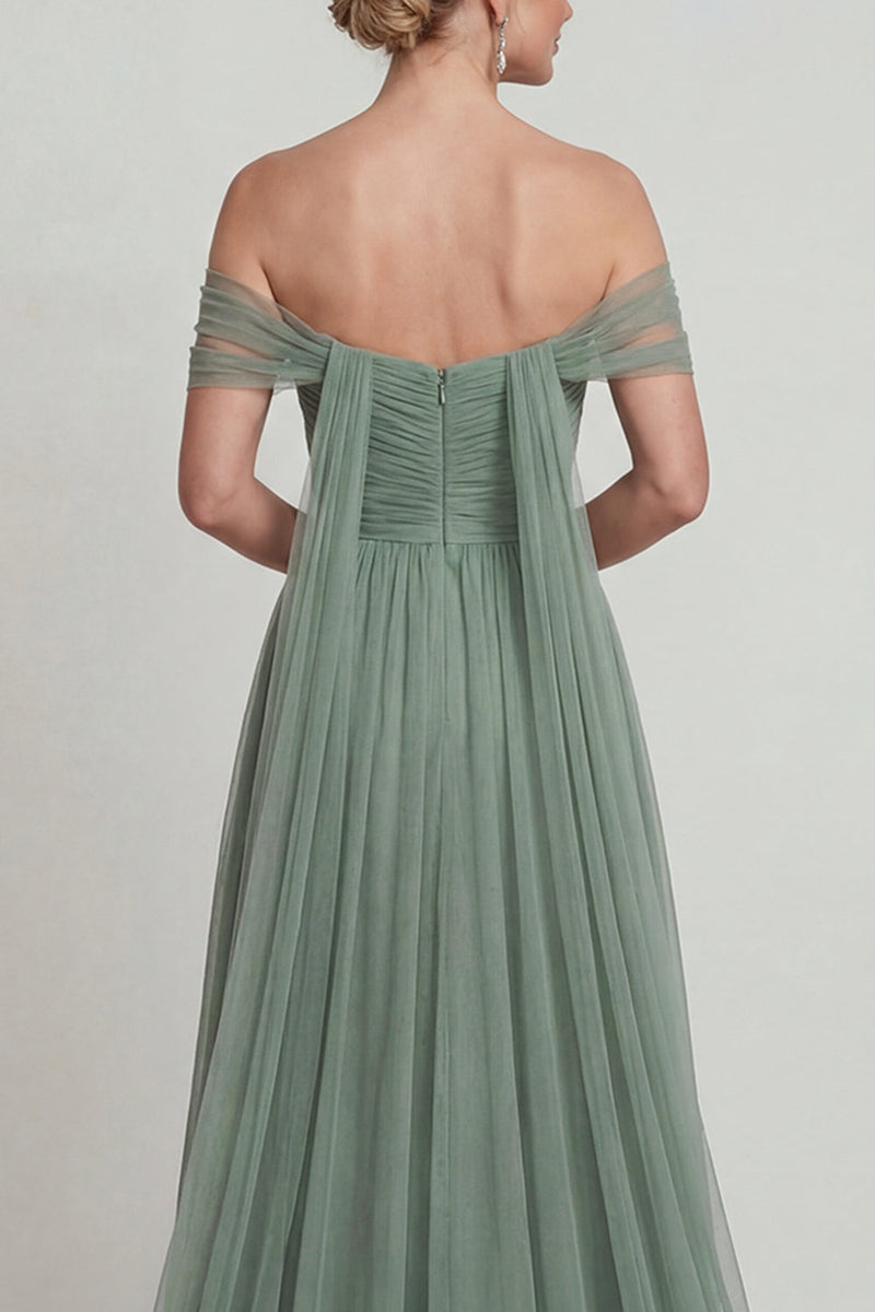 Load image into Gallery viewer, Dusty Sage Long Off the Shoulder A Line Evening Dress