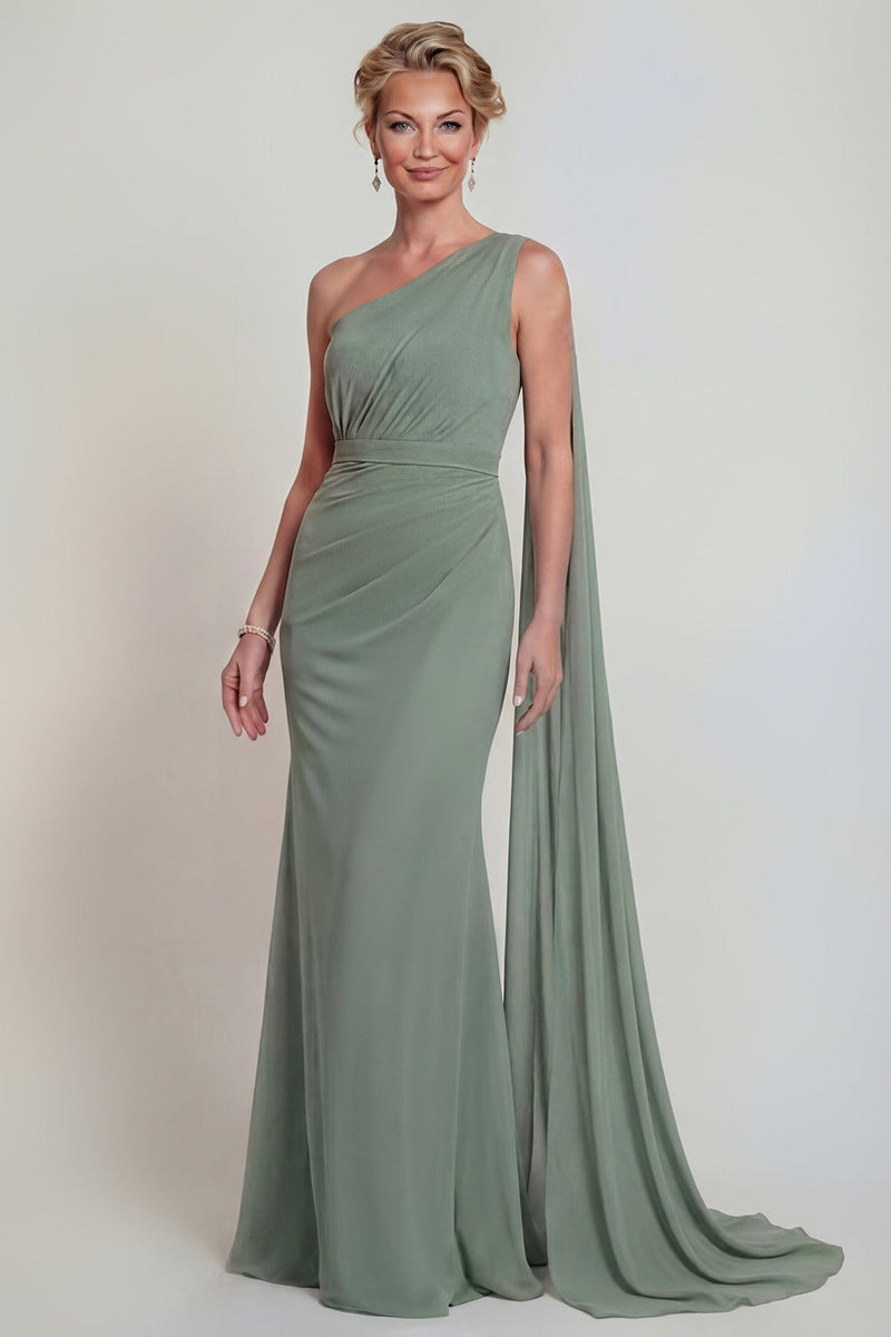 Load image into Gallery viewer, Dusty Sage Long One Shoulder Mermaid Evening Dress