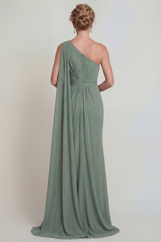 Dusty Sage Long One Shoulder Mermaid Evening Dress