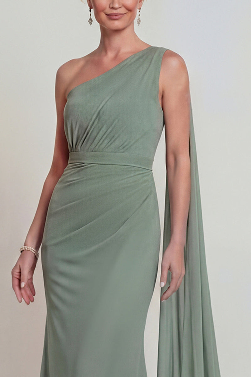 Load image into Gallery viewer, Dusty Sage Long One Shoulder Mermaid Evening Dress