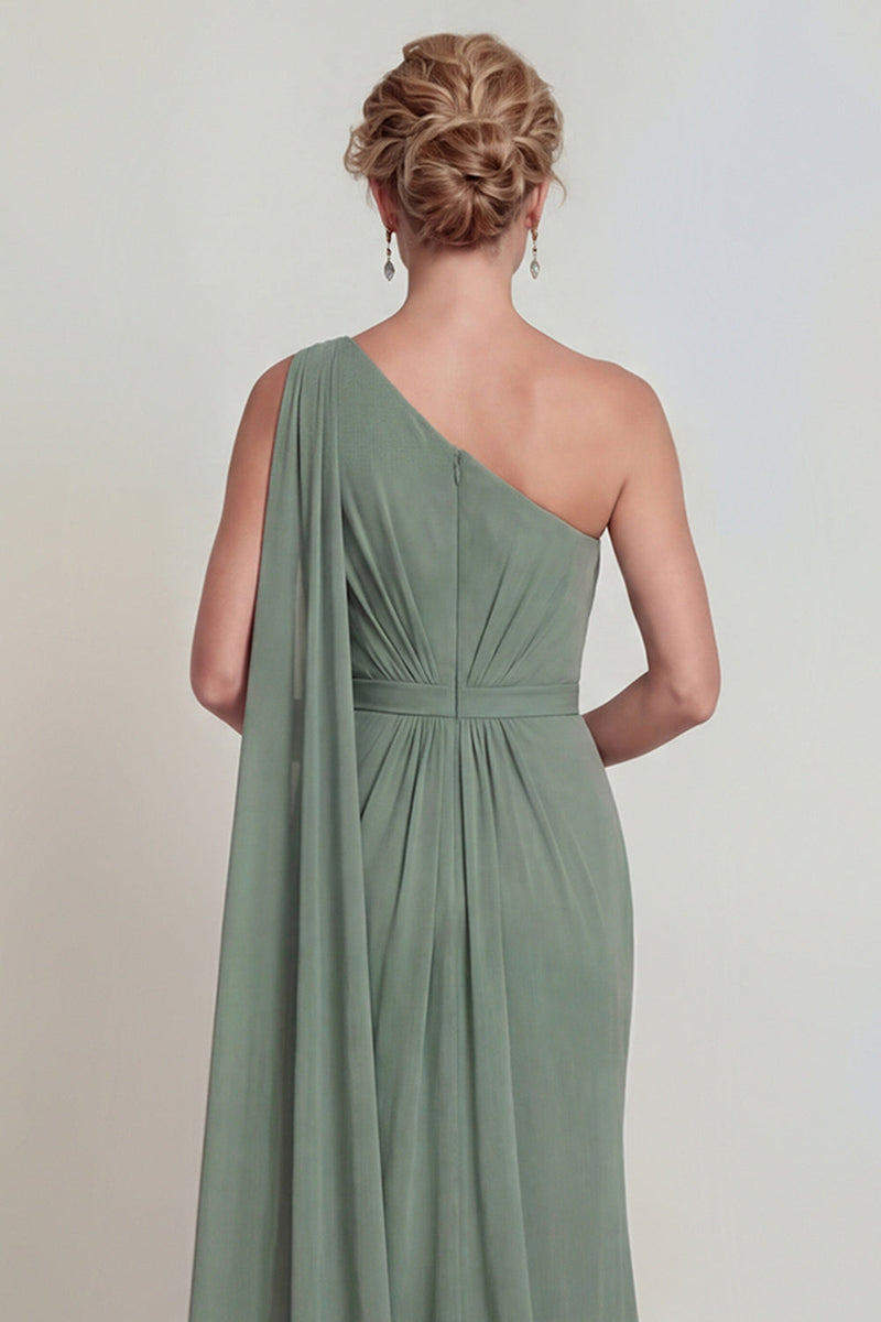 Load image into Gallery viewer, Dusty Sage Long One Shoulder Mermaid Evening Dress