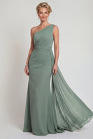 Load image into Gallery viewer, Mermaid Dusty Sage One Shoulder Long Evening Dress