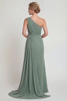 Mermaid Dusty Sage One Shoulder Long Evening Dress
