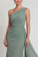 Load image into Gallery viewer, Mermaid Dusty Sage One Shoulder Long Evening Dress