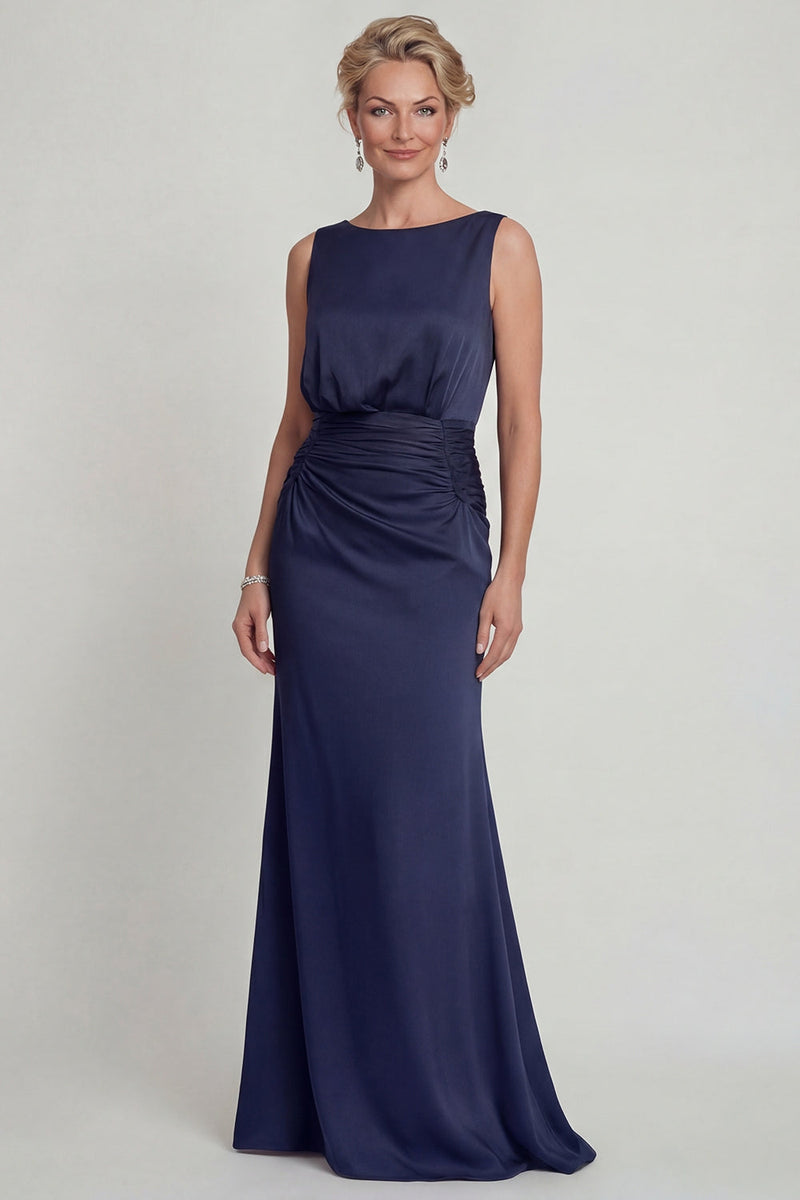 Load image into Gallery viewer, Mermaid Navy Long Bateau Neck Evening Dress