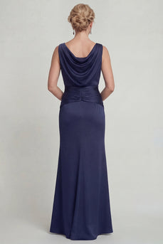 Mermaid Navy Long Bateau Neck Evening Dress