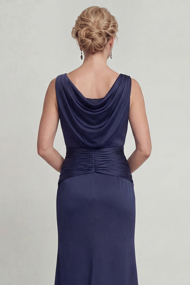 Load image into Gallery viewer, Mermaid Navy Long Bateau Neck Evening Dress