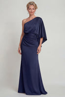 Load image into Gallery viewer, Navy Long Mermaid One Shoulder Evening Dress