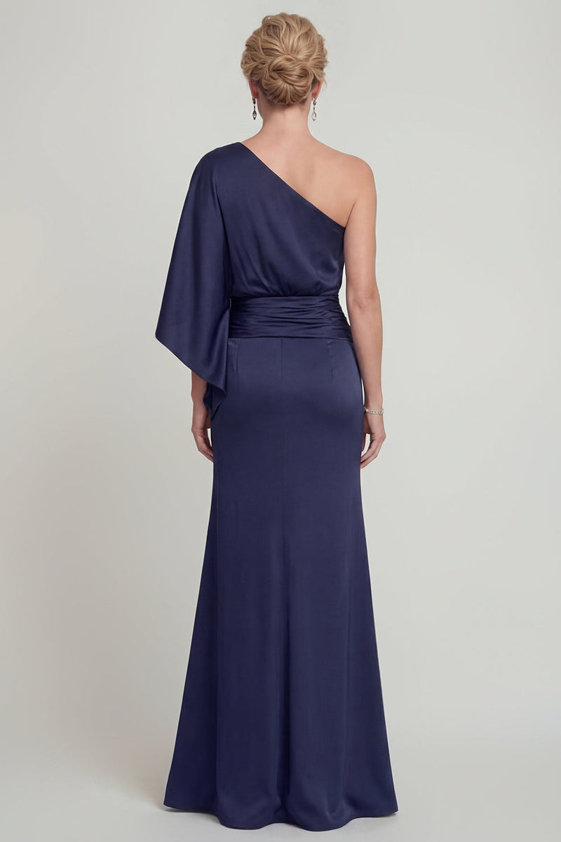 Load image into Gallery viewer, Navy Long Mermaid One Shoulder Evening Dress