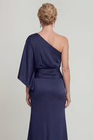 Load image into Gallery viewer, Navy Long Mermaid One Shoulder Evening Dress