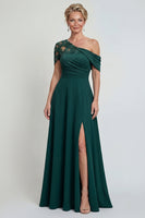 Load image into Gallery viewer, Dark Green Long Appliqued A Line Evening Dress with Slit