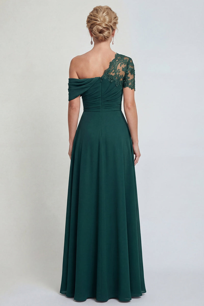 Load image into Gallery viewer, Dark Green Long Appliqued A Line Evening Dress with Slit