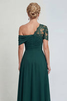 Load image into Gallery viewer, Dark Green Long Appliqued A Line Evening Dress with Slit