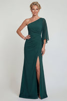 Load image into Gallery viewer, Mermaid Dark Green One Shoulder Long Evening Dress
