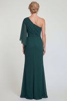 Load image into Gallery viewer, Mermaid Dark Green One Shoulder Long Evening Dress