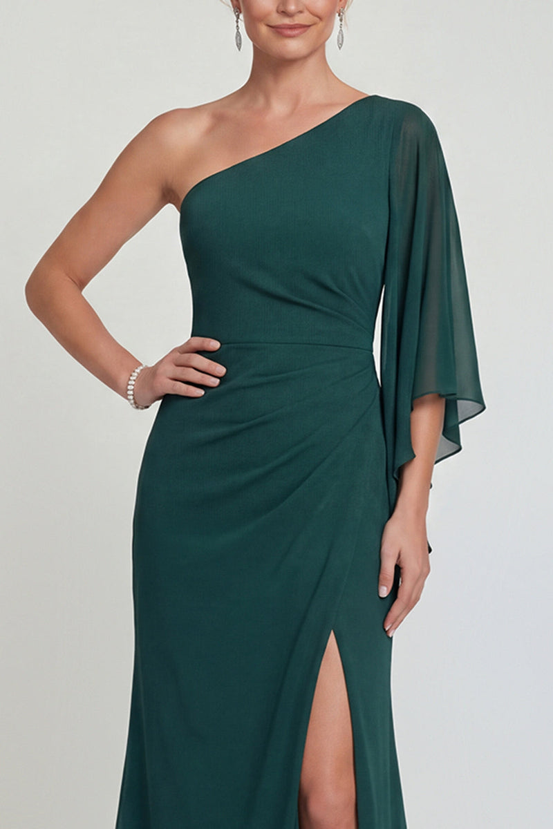 Load image into Gallery viewer, Mermaid Dark Green One Shoulder Long Evening Dress