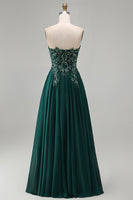 Load image into Gallery viewer, Sparkly Strapless Dark Green Beaded Long Evening Dress