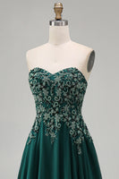 Load image into Gallery viewer, Sparkly Strapless Dark Green Beaded Long Evening Dress