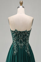 Load image into Gallery viewer, Sparkly Strapless Dark Green Beaded Long Evening Dress