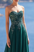 Load image into Gallery viewer, Sparkly Strapless Dark Green Beaded Long Evening Dress