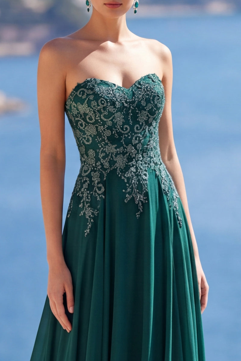 Load image into Gallery viewer, Sparkly Strapless Dark Green Beaded Long Evening Dress