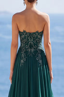 Load image into Gallery viewer, Sparkly Strapless Dark Green Beaded Long Evening Dress